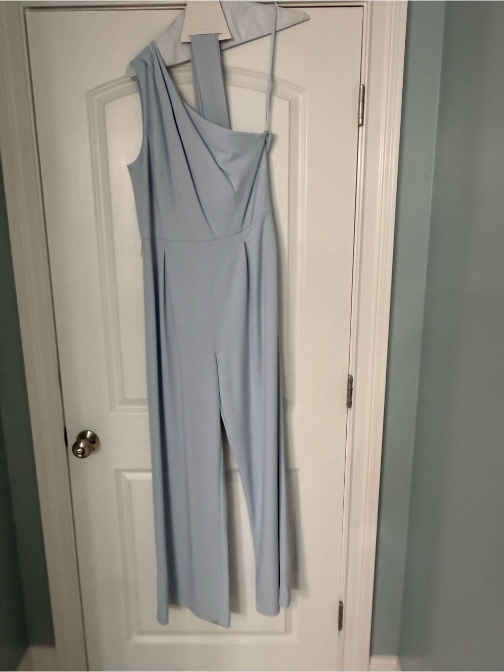 ANTONIO MELANI Light Blue One-Shoulder Wide-Leg Jumpsuit